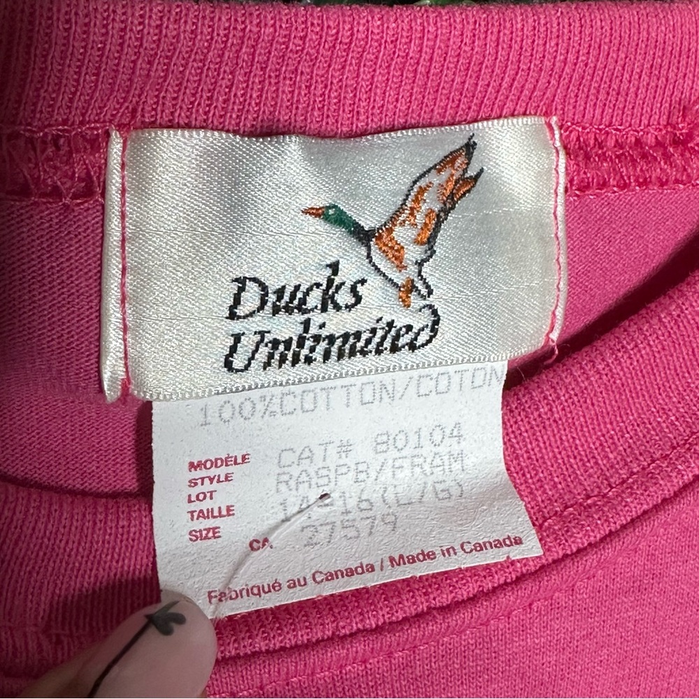 Vintage Ducks Unlimited Pink Graphic Tee Made in Canada Deadstock L - Picture 3 of 4